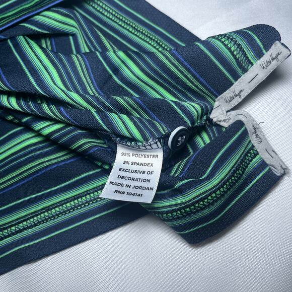 Walter Hagen Mens Blue Green Striped Golf Polo Shirt Size L Performance Stretch - Picture 5 of 8